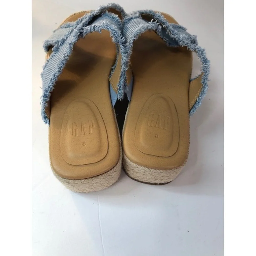 Gap Size‎ 8 Denim Espadrille Platform Slides Wind Blue Frayed Crisscross Sandals
